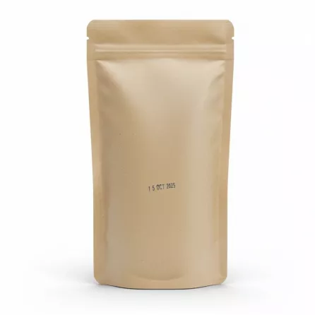 Back of kraft paper bag showing best before date