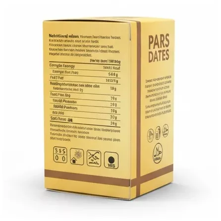 Nutritional facts and halal certification details on Pars Dates box
