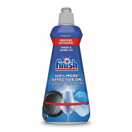 Bottle of Finish Dishwasher Rinse & Shine Aid front label