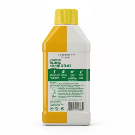 Back label of Dettol washing machine cleaner with usage instructions