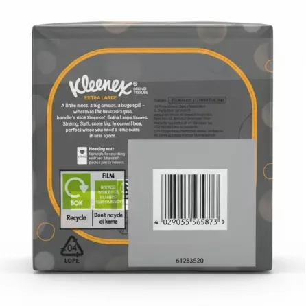 Kleenex Extra Large tissue 2 pack back packaging with barcode