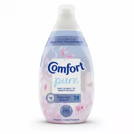 Bottle of Comfort Pure Heaven Scent fabric conditioner with floral design