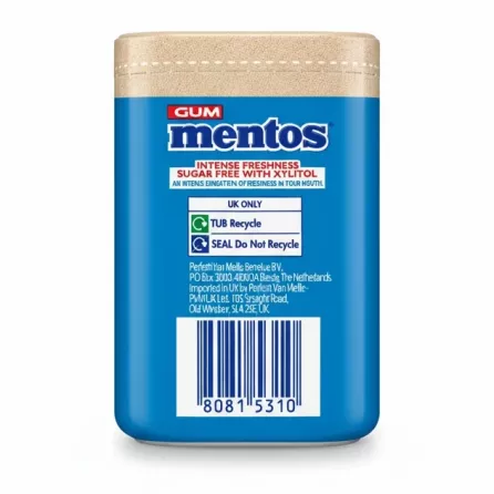 Mentos Pure Fresh Gum barcode and recycling info