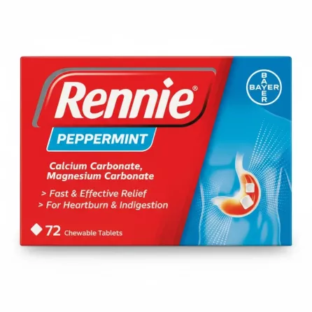 Box of Rennie Peppermint chewable tablets