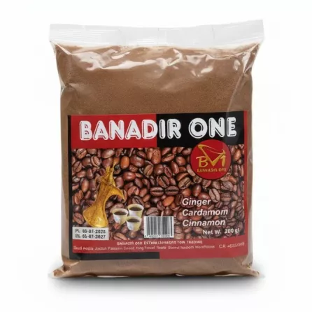 Packaged Banaadir One coffee blend with ginger, cardamom, and cinnamon label