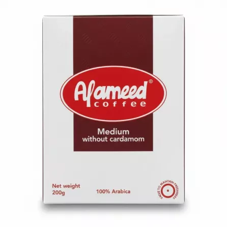 Back of Alameed Coffee pack with brand logo and product description