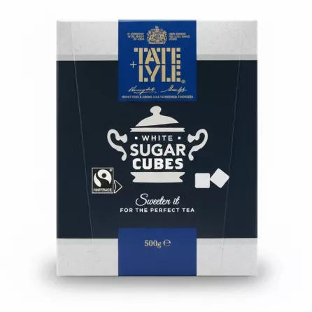 Box of Tate & Lyle White Sugar Cubes 500g front packaging