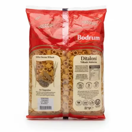 Bodrum Ditaloni pasta 500g back packet view with cooking instructions