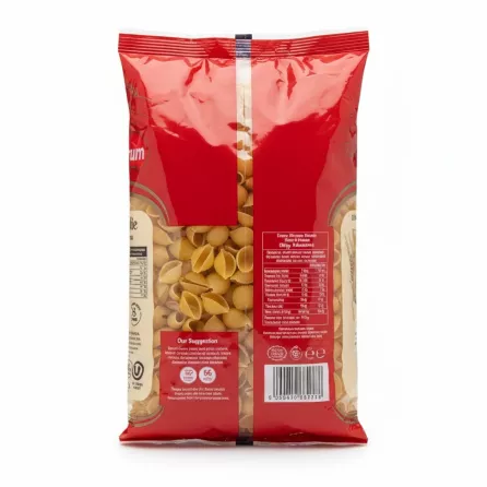 Back view of Bodrum Conchiglie showing ingredients and cooking instructions