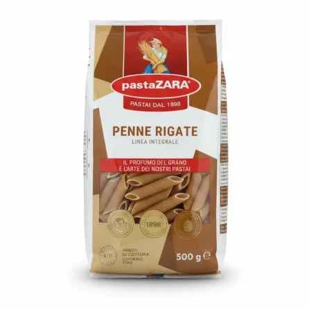 pastaZARA Penne Rigate whole wheat 500g front packaging