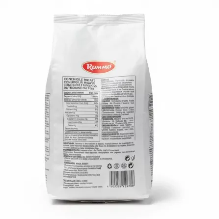Rummo Conchiglie Rigate pasta pack back nutritional info