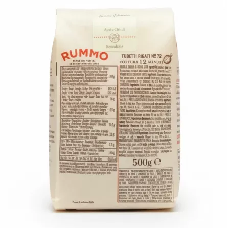 Rummo Tubetti Rigati pasta 500g nutritional information and ingredients