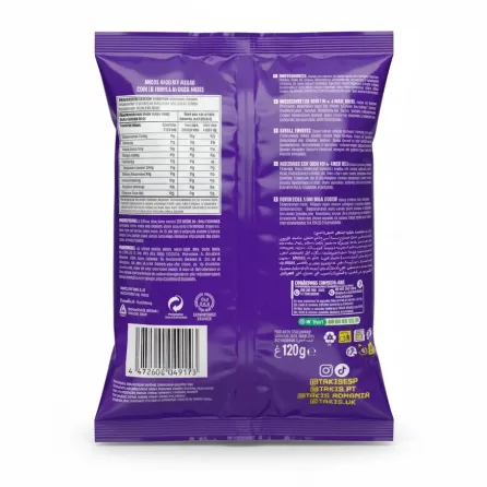 Back view of Takis Fuego purple package showing ingredient and nutritional information
