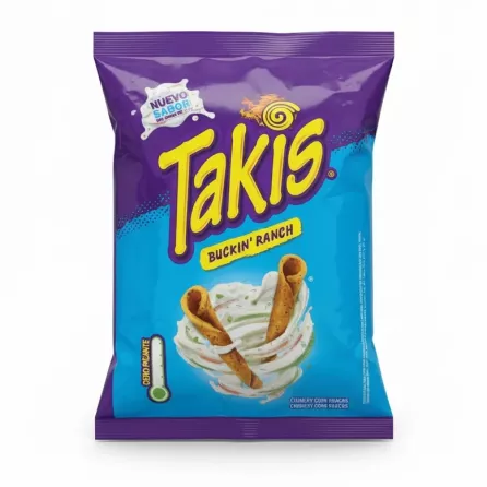 Takis Buckin' Ranch crunchy rolled corn snacks in purple and blue bag