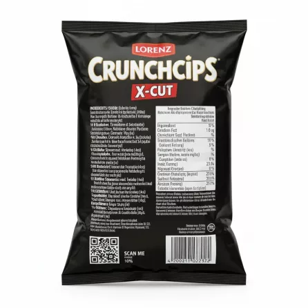 Back of Lorenz Crunchips X-Cut Kebab Style bag showing ingredients and nutrition