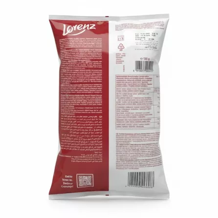 Back of Lorenz Crunchips X-Cut Paprika showing ingredients and nutritional info