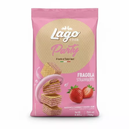 Lago Party strawberry flavoured cream wafer pack front