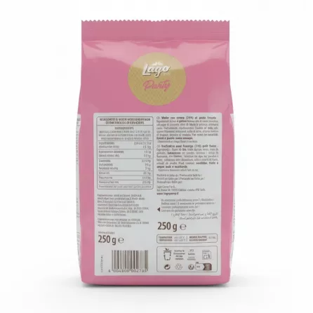 Lago Party strawberry flavoured cream wafer pack back with ingredients and barcode