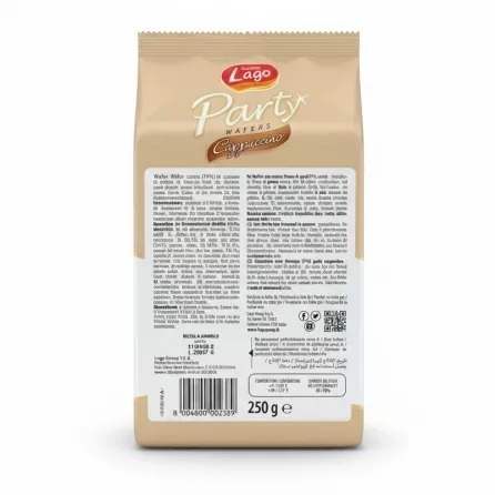 Lago Party Wafers Cappuccino back packaging showing ingredients and barcode