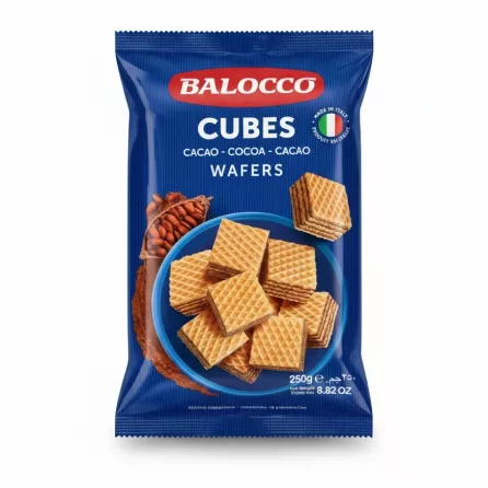 Balocco cocoa wafers cubes snack in blue packaging