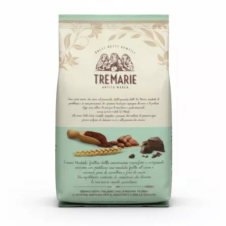 Back of Tremarie cocoa cookies packaging with product description in Italian