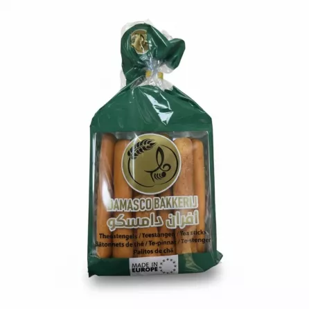 Packaged Damasco Bakkerij Tea Sticks in green wrapping
