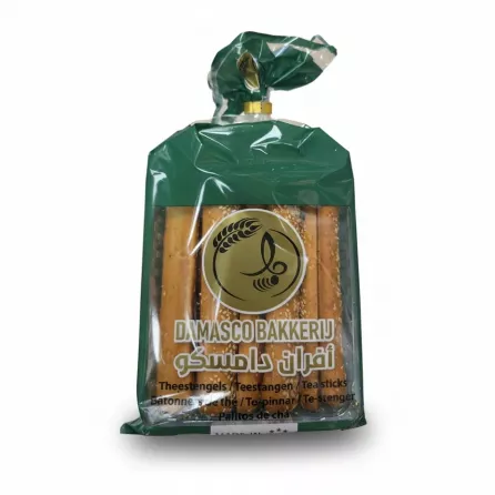 Pack of sesame topped tea sticks from Damasco Bakkerij