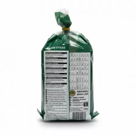 Back of the sesame tea sticks package showing ingredients and nutritional information