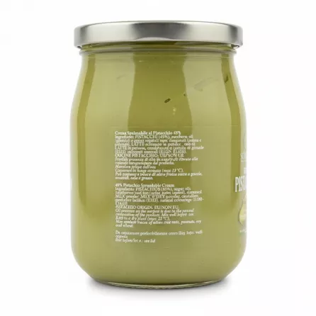 Ingredients and usage instructions label on Scyavuru Pistachio Spread jar