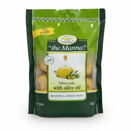 Pack of Tsatsaronakis wheat rusks with olive oil in green packaging