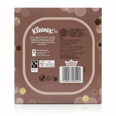 Kleenex Ultra Soft Extra Large tissues box back with barcode and info