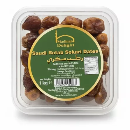 Plastic container filled with Madinah Delight Saudi Rotab Sokari Dates