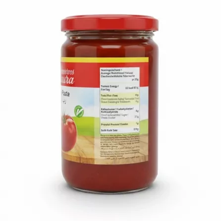 Back view of Chtaura tomato paste jar showing nutrition facts label