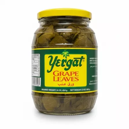 Jar of Yergat grape leaves with yellow lid