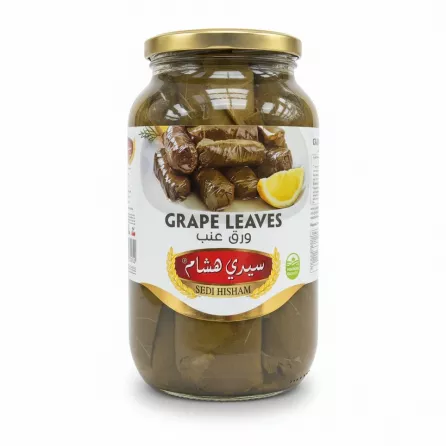 Jar of Sedi Hisham grape leaves in brine