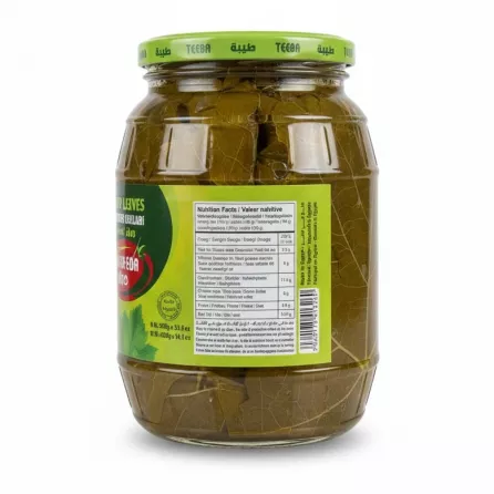 Nutritional facts label on jar of grape leaves