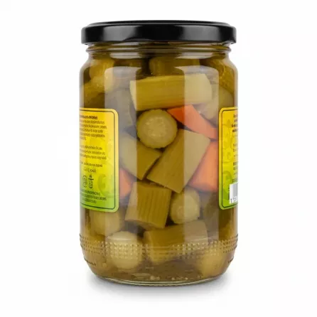 Back view of Gardenia pickled mixed vegetables jar with price sticker and barcode