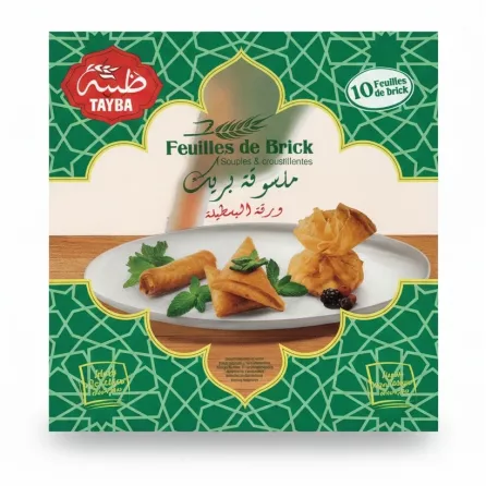 packaging of Tayba Feuilles de Brick pastry sheets showing 10 sheets