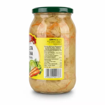 Back view of Edmal sauerkraut jar with nutritional info and barcode