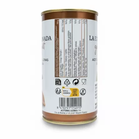 Nutritional information and barcode of La Explanada Gourmet anchovy stuffed olives tin