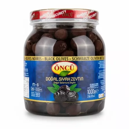 Jar of Öncü brand natural black olives in brine