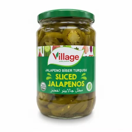 Jar of Village brand sliced pickled jalapeno peppers