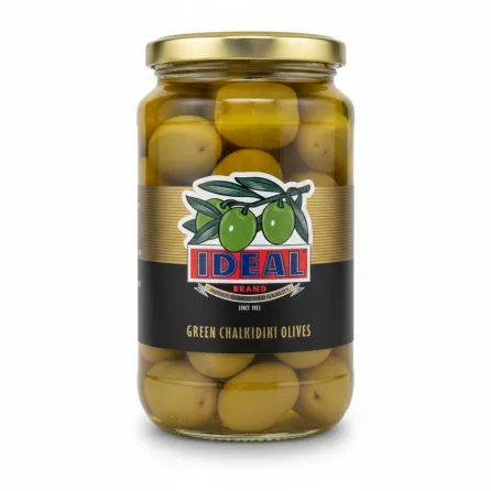 Jar of Ideal Green Chalkidiki Olives front view