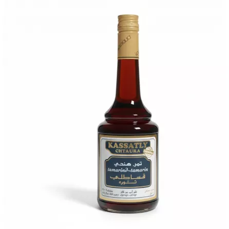 Bottle of Kassatly Chtaura Tamarind Syrup with beige screw cap