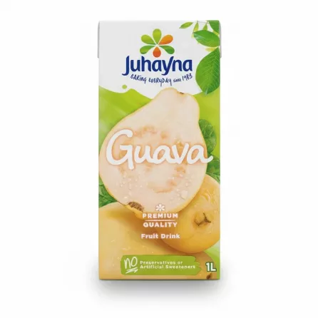 Front view of Juhayna Guava Fruit Drink carton on a white background
