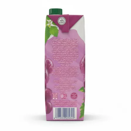 Back view of Juhayna Red Grapes Fruit Drink with Arabic text