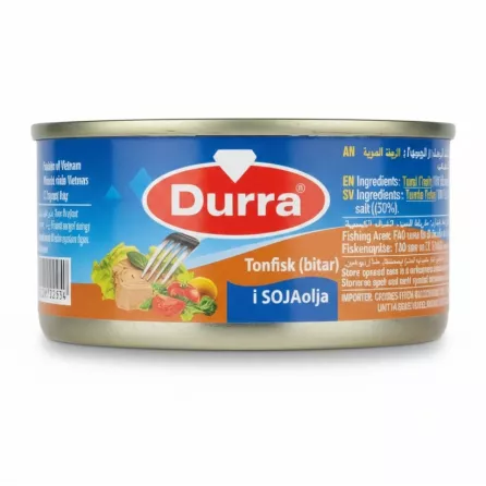 Durra Tuna Chunks can held in hand showing front label