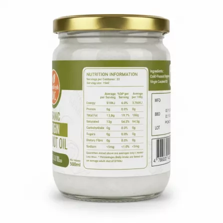 Nutrition information label of NaturiFresh Organic Virgin Coconut Oil