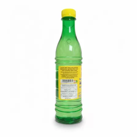 Back label of Amalia bitter orange flavour essence bottle showing ingredients and nutritional facts