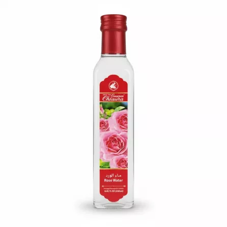 Bottle of Chtaura Rose Water with pink rose label